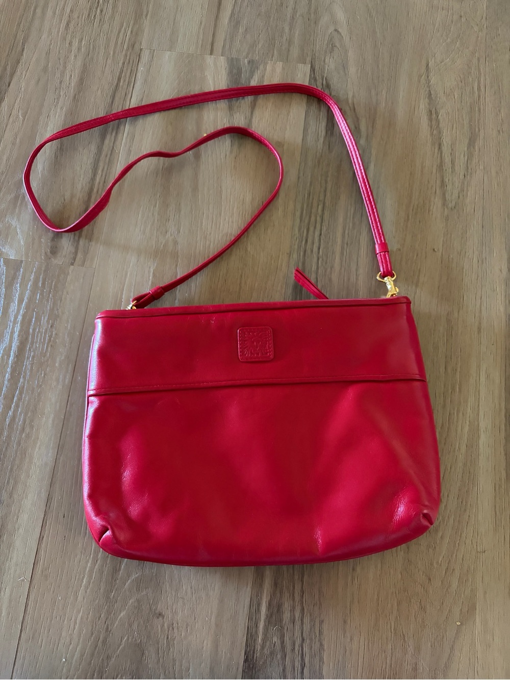 Vintage Anne Klein for Calderon Red Leather Crossbody Bag Gold Hardware